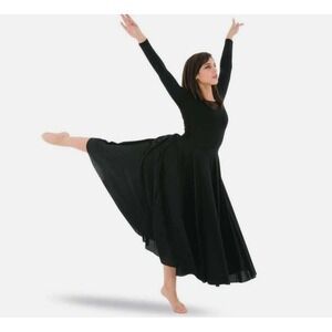 Body Wrappers Long Praise Dance Maxi Skirt S/M Black Circle Pull on High Waist